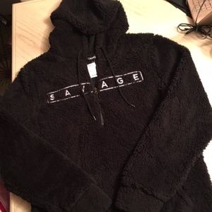 Carbon "Savage" Black Fuzzy Hoodie Large NWT